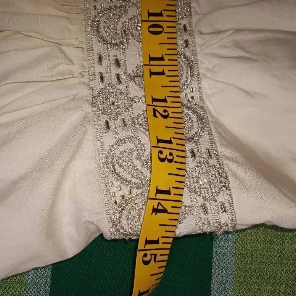 BananaRepublic10PCreamEmbroidered RuffleWaist StraplessPocketsLined Women'sDress